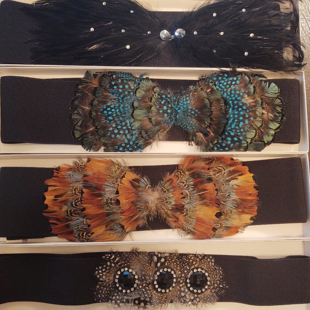 NWT (4) Stretch Belts with Feathers for One Combined Price!